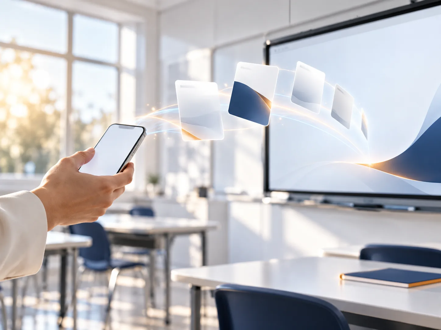 Telefondan etkileşimli tahtaya aktarılan soyut belge kartları