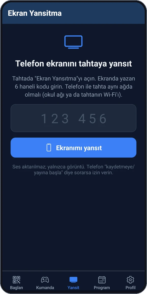 Telefon ekranını tahtaya yansıtma